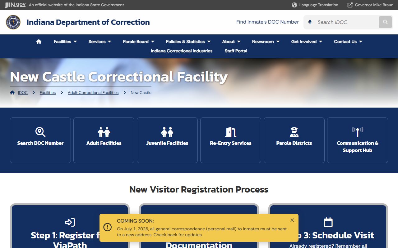 New Castle Correctional Facility IDOC inmate lookup and facility source